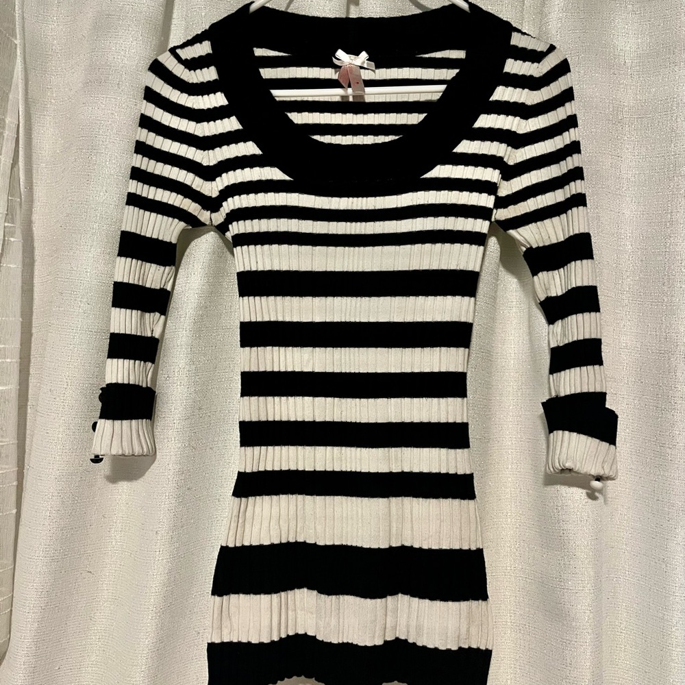 Black and White Striped Sweater Dress
